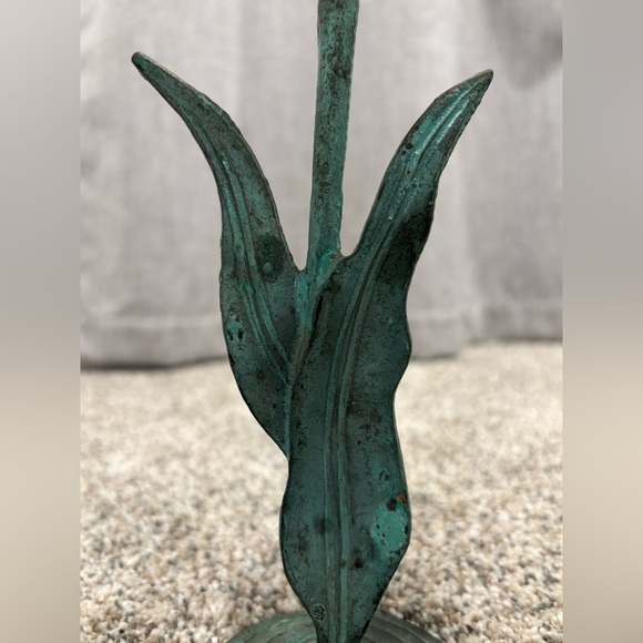 Vintage Tulip Candleholder Single Frosted Glass Flower, Green Metal Stem - Picture 11 of 12